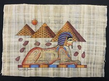 Vintage Egyptian Papyrus Painting Sphinx and pyramids 9x13  