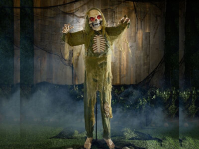 Animated Green Skeleton Reaper 5ft Halloween Prop Life Size Decor Haunted House