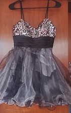 DEB Juniors Size 3/4 Formal Black Rhinestone Tulle Flare Dress