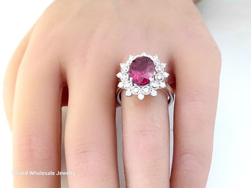 4.19Ct Genuine Mined Pink Tourmaline And Diamond Ring In Solid 14K White Gold - Picture 2 of 15