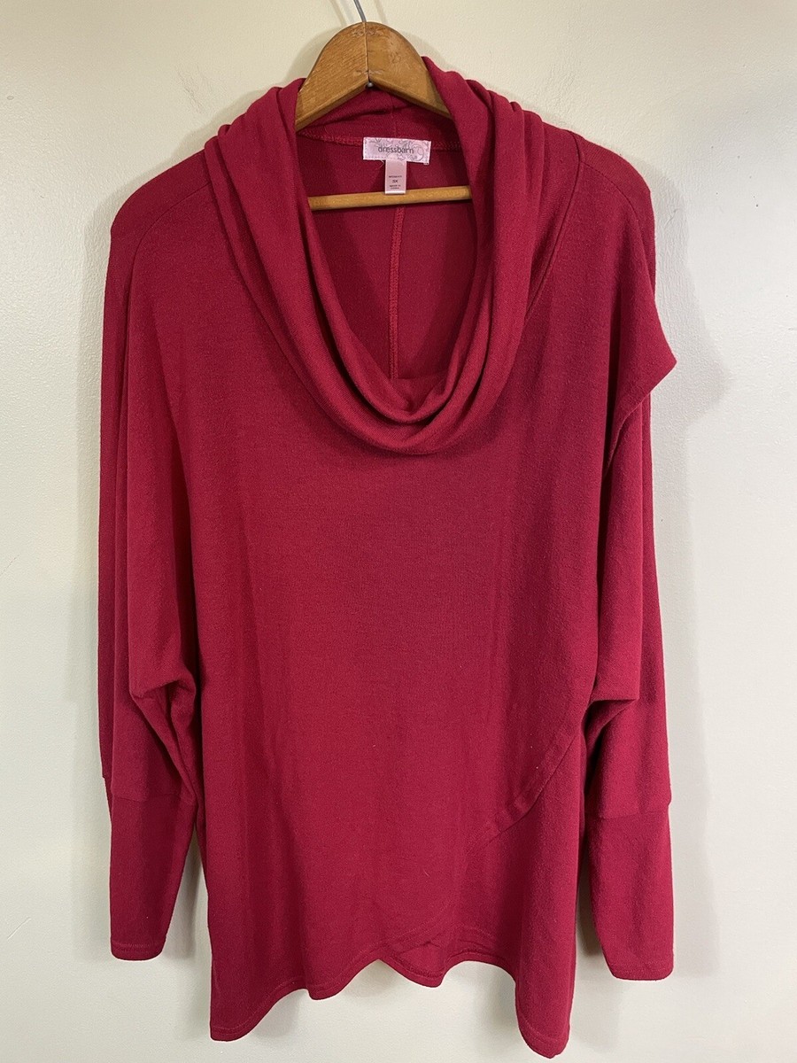 Dressbarn Cowl Neck Top Blouse Sweater Womens 3X Red Long Sleeve Plus Size