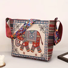 Ethnic Elephant Embroidery Bag - Retro Vintage Shoulder Crossbody Handbag Women