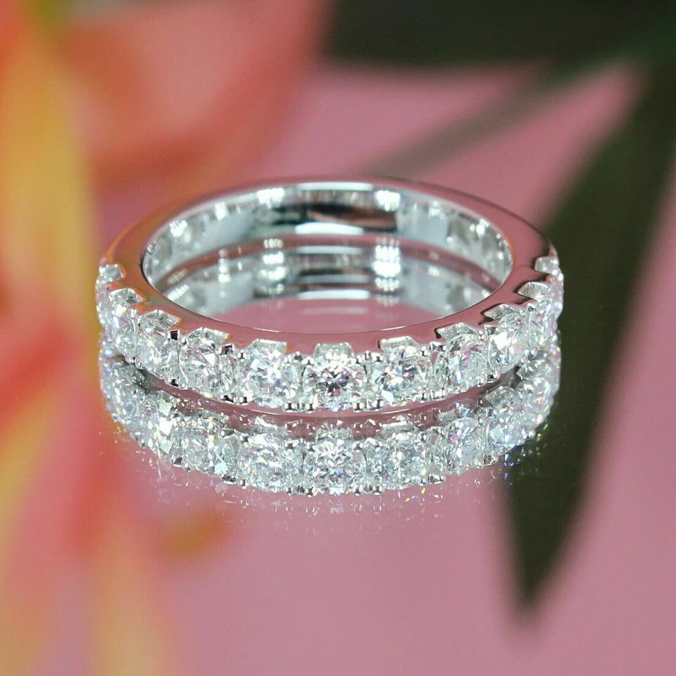 2Ct Round Cut Lab Created Diamond Half-Eternity Wedding 14K White Gold FN Band - Image 3 of 4