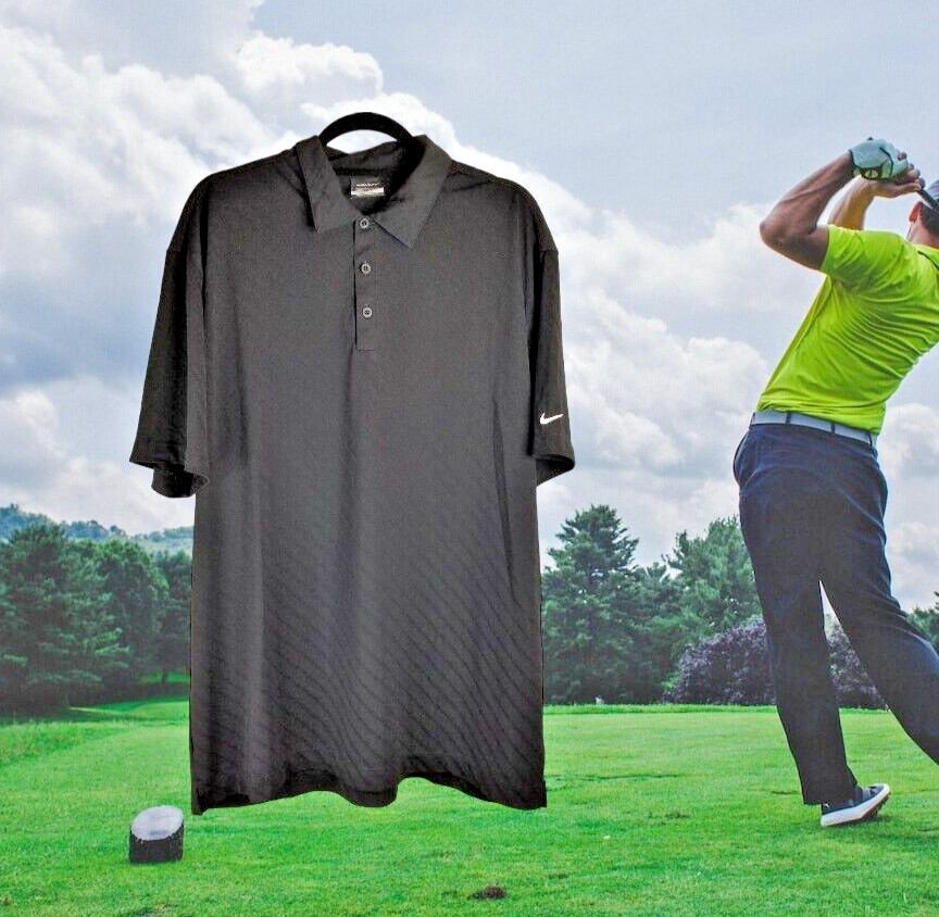 XL Men's Nike DriFit Golf Polo Shirt Classic Black L… Gem