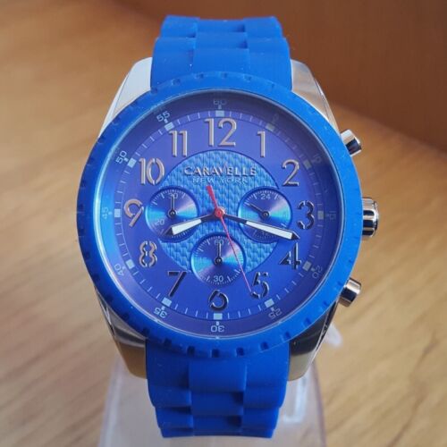 Mens Bulova Caravelle New York Logan Blue Comfy Wear Chrono Sports Watch 43A121 - Afbeelding 1 van 8