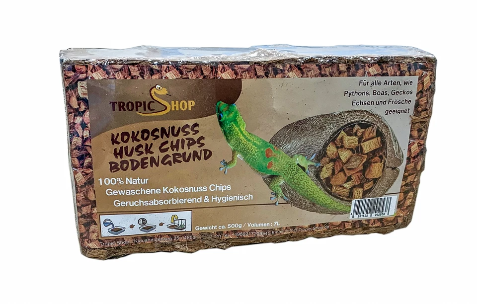 TROPIC SHOP 500g (6-7L) - Körnung 3-12mm - Kokosnuss Coconut CHIPS Terrarien Bodengrund