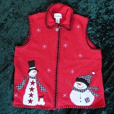 VTG Breckenridge Fluffy Snowmen "Ugly Christmas" Sweater Vest sz. M