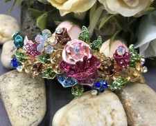 Beautiful Gold Tone Rhinestone multi color Hair Clip Barrette 1719