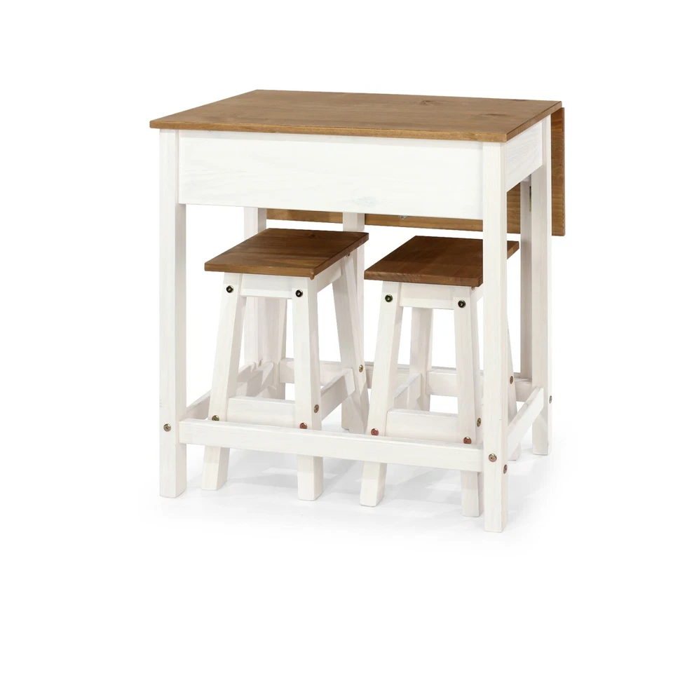 Corona Breakfast High Table Counter Gateleg Drop Leaf 2 Stools Kitchen Set White - Image 2 of 4