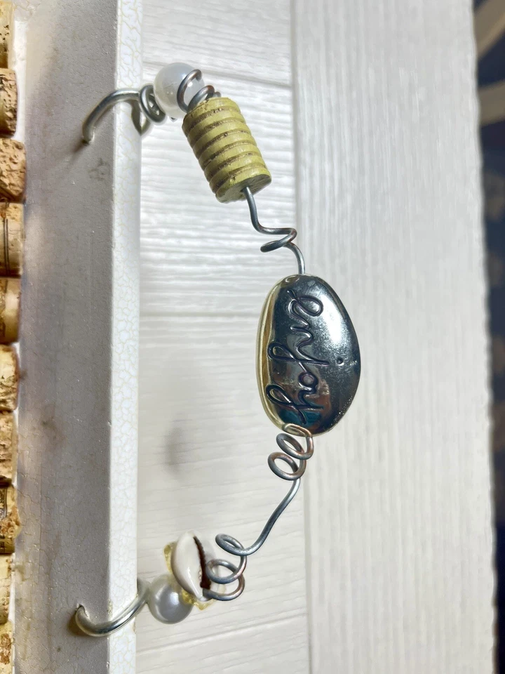 Wood Serving Tray with Wine Corks Inside - Wire Handles with Pearls & Seashells - Image 2 of 3
