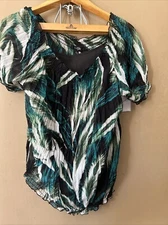 East5th Women Multicolor Polyester Scoop Neck Short Sleeve Casual Blouse Size L