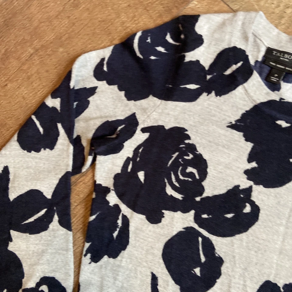 Talbots | Suéter fino ligero 100 % lana merino negro rosa sobre gris mascota pequeña Foto 4 de 4