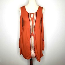 Xhilaration Womens Rust Cold Shoulder Bell Sleeve Boho Dress Size XS