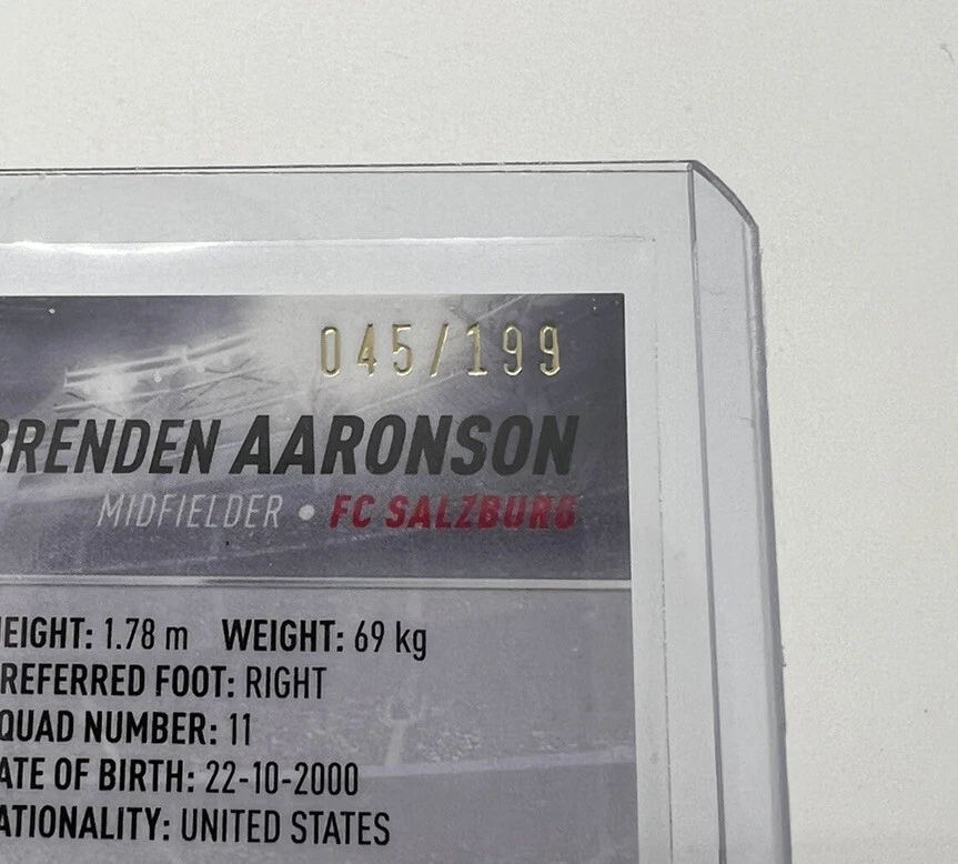 BRENDEN AARONSON 2021-22 Stadium Club Chrome AQUA GREEN ELECTRIC CHARGE /199 USA - Image 3 of 3