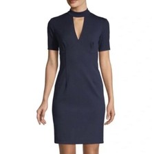 Trina Trina Turk Camari Choker Neck Dress Size 4 Deep V Neck Navy Blue