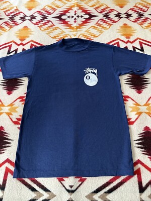 Vintage Stussy 8 Ball Bootleg Tee Shirt Single Stitch Blue