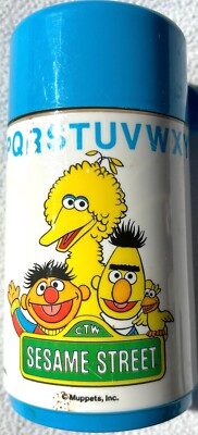 Vintage Sesame Street ABC's Aladdin Thermos Bottle Cup 112 Blue Cap/Base