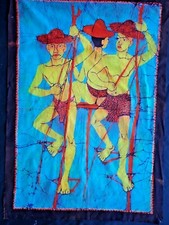 Quadro Batik di scena di pescatori su palafitte dallo Sri Lanka