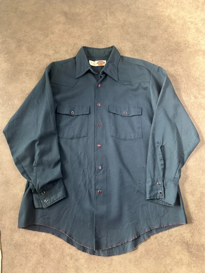 Chemise Dickies vintage femme bleu marine M – Taille 15½ 33 – Workwear - Photo 2/4