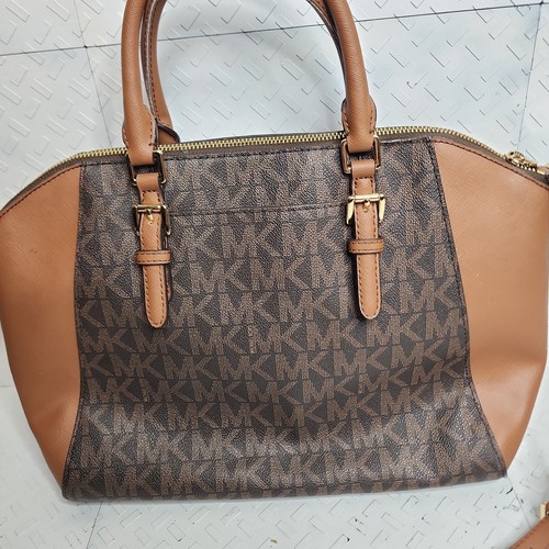 Michael Kors MK Signature Hamilton Satchel Handbag Brown Monogram Crossbody - Picture 7 of 13