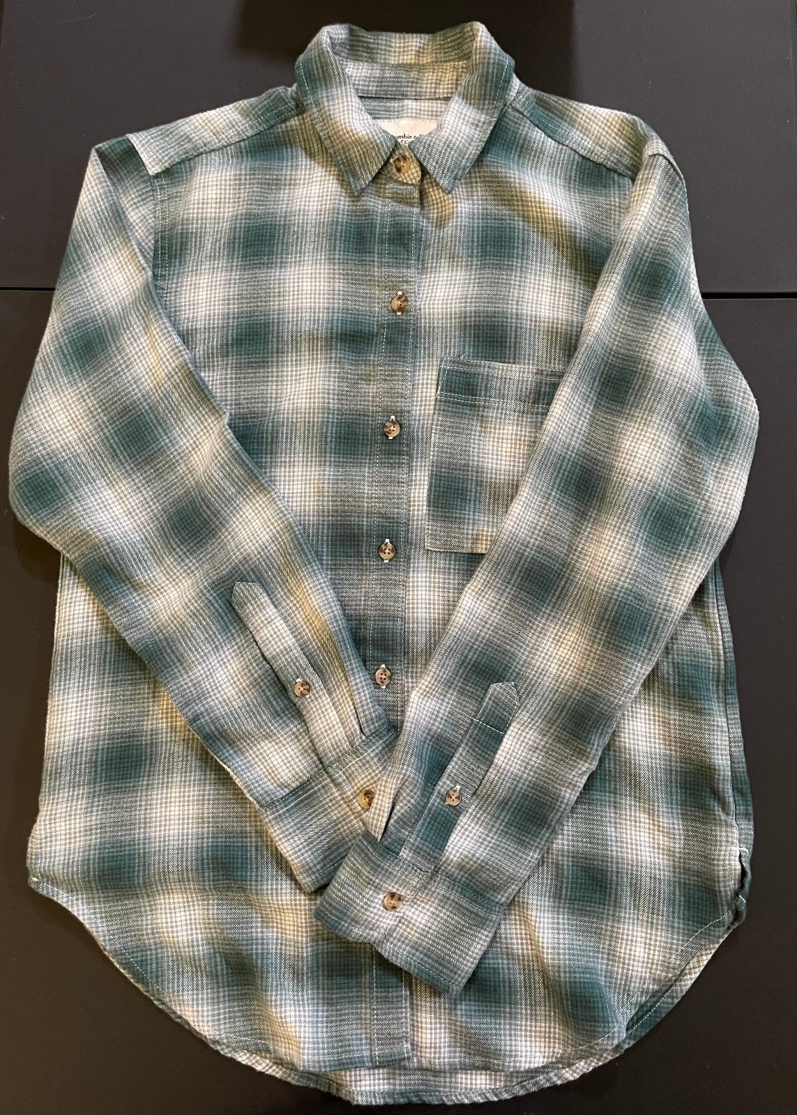 Abercrombie & Fitch Soft A&F Plaid Button Up Shirt Green White XS Long Sleeve