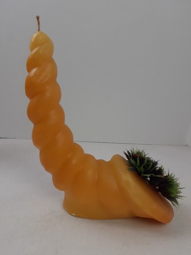Grande candela vintage in cera di Cornucopia con corona di bacche di agrifoglio 9,5" RARA anni 60-70 - Foto 3 di 13