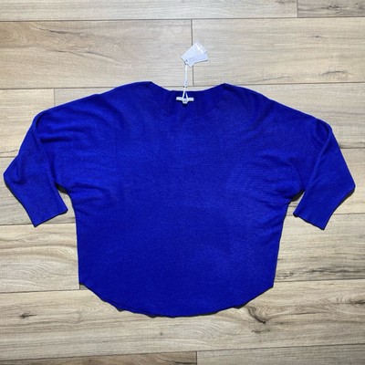 Vila Milano Womens Long Dolman Sleeve Sweater Size Large Sapphire Blue