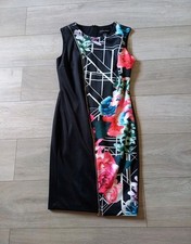 Frank Lyman Black Floral Stretch Bodycon Wiggle Dress Zipped Smart Occasion UK10