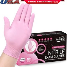 Pink Nitrile Disposable Gloves Powder Free Food Safe Ambidextrous Latex Allergy