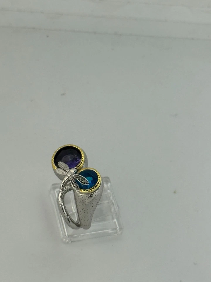 Anello In Argento 925 Ametista E Topazio Azzurro  - Immagine 3 di 3