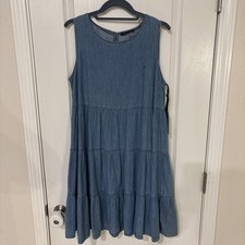 Tommy Hilfiger Chambray Dress Womens 8 Blue Ruffled Sleeveless Tiered New