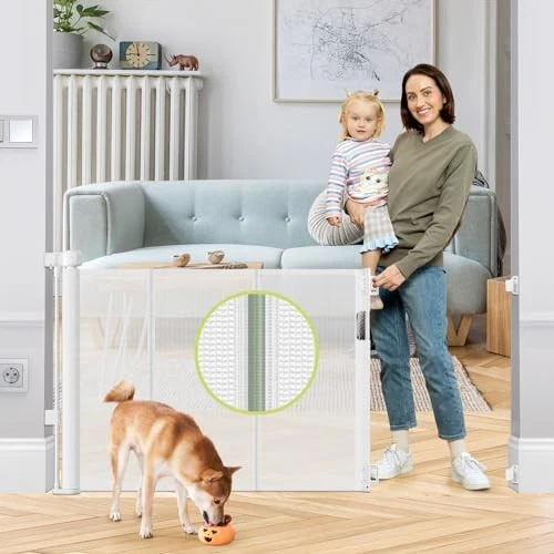 HEELALBABY REINFORCED 55" WIDE MESH GATE SAFETY PET GATE STAIR - WHITE