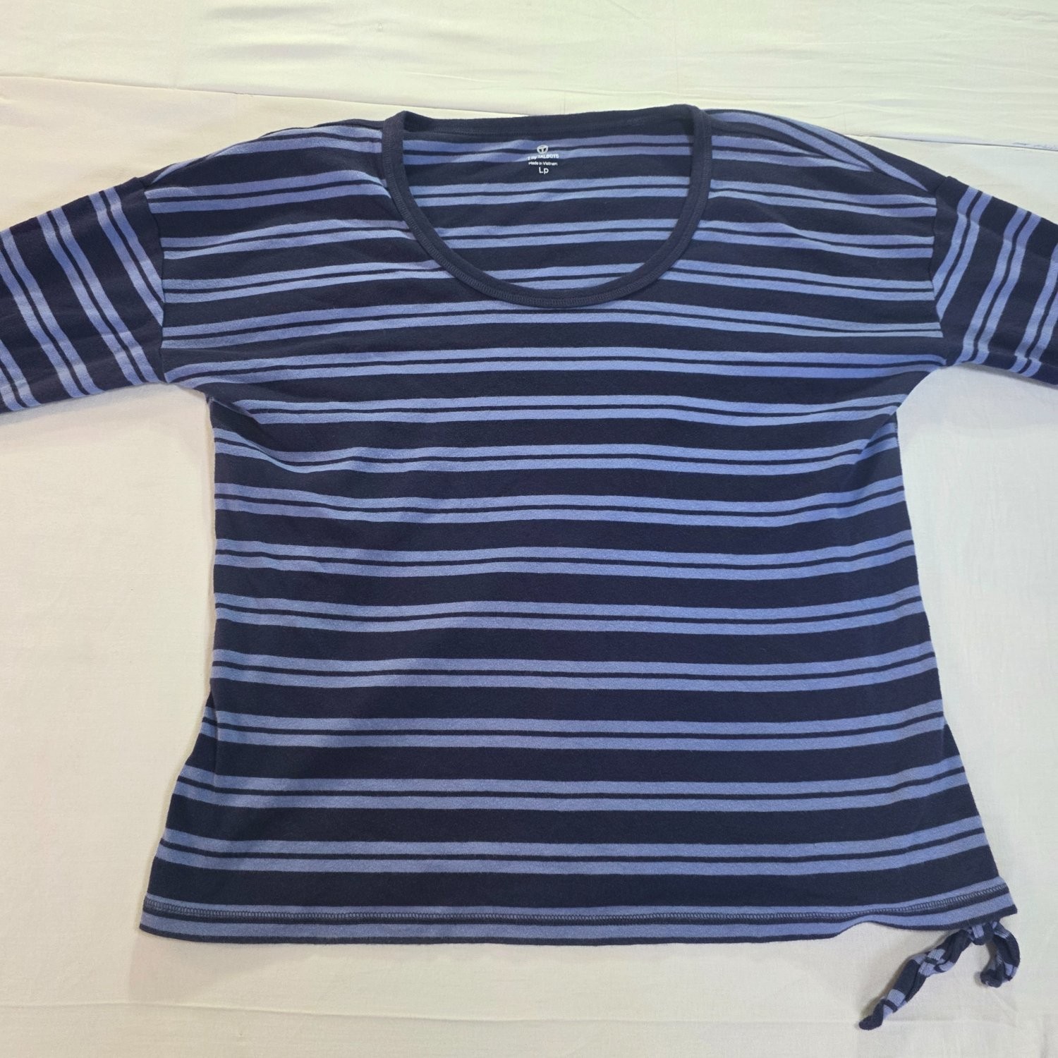 T by Talbots Women's Striped Long Sleeve T-Shirt Blue Cotton Blend Size LP Used