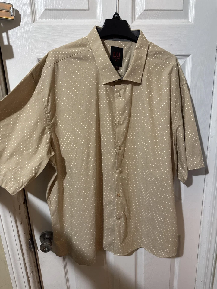 Camisa Linea Uomo Para Hombres 5XL Blanco Tostado Lunares Manga Corta Botón Delantero Grande Alta Foto 4 de 4