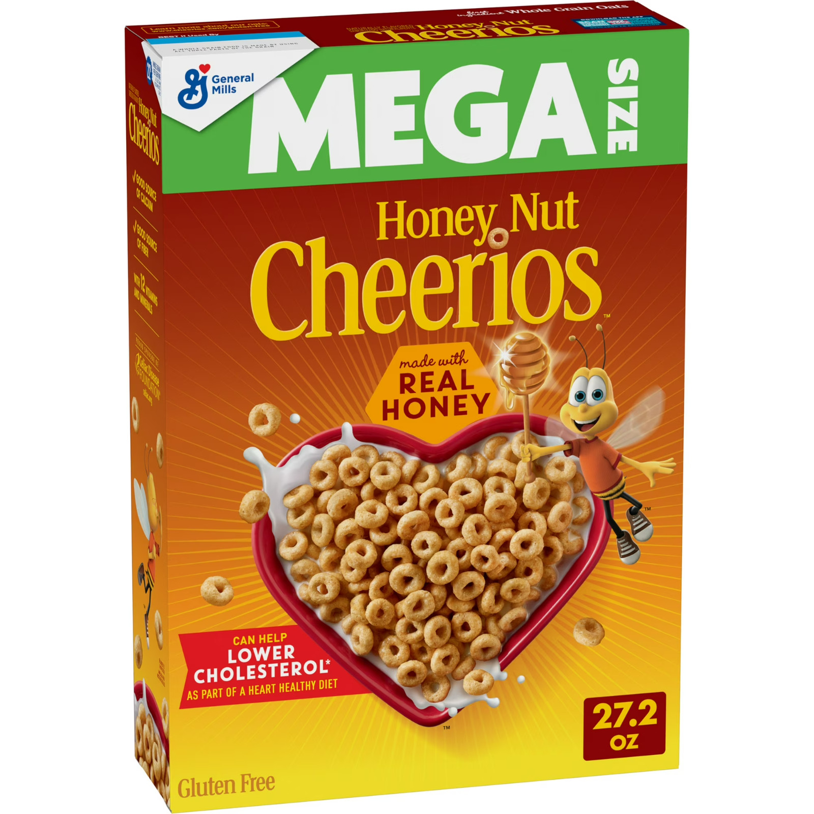 Honey Nut Cheerios, Heart Healthy Gluten Free Breakfast Cereal, Mega Size, 27.2