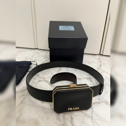 PRADA Saffiano Leather Belt Pouch 1CC491 Nero Black Milano Gold Box Womens Case