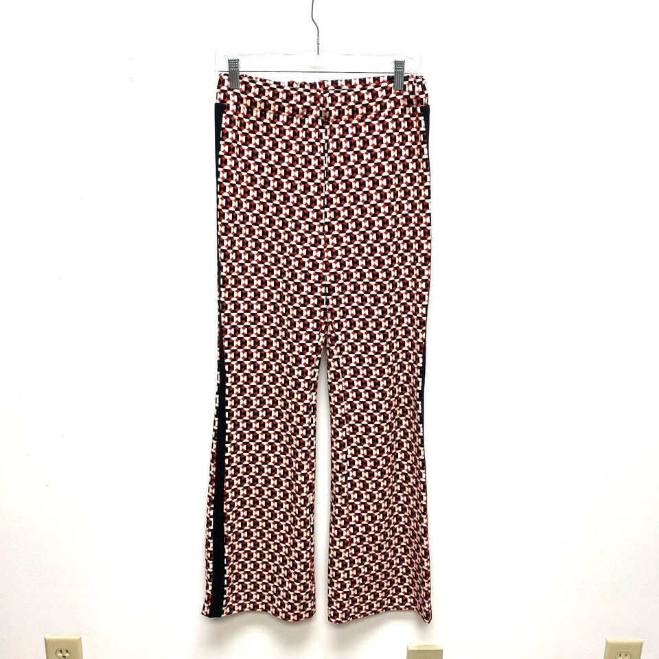 Pantalones de tiro alto Maeve Anthropologie para mujer negros rojos estampado geográfico M Foto 3 de 4