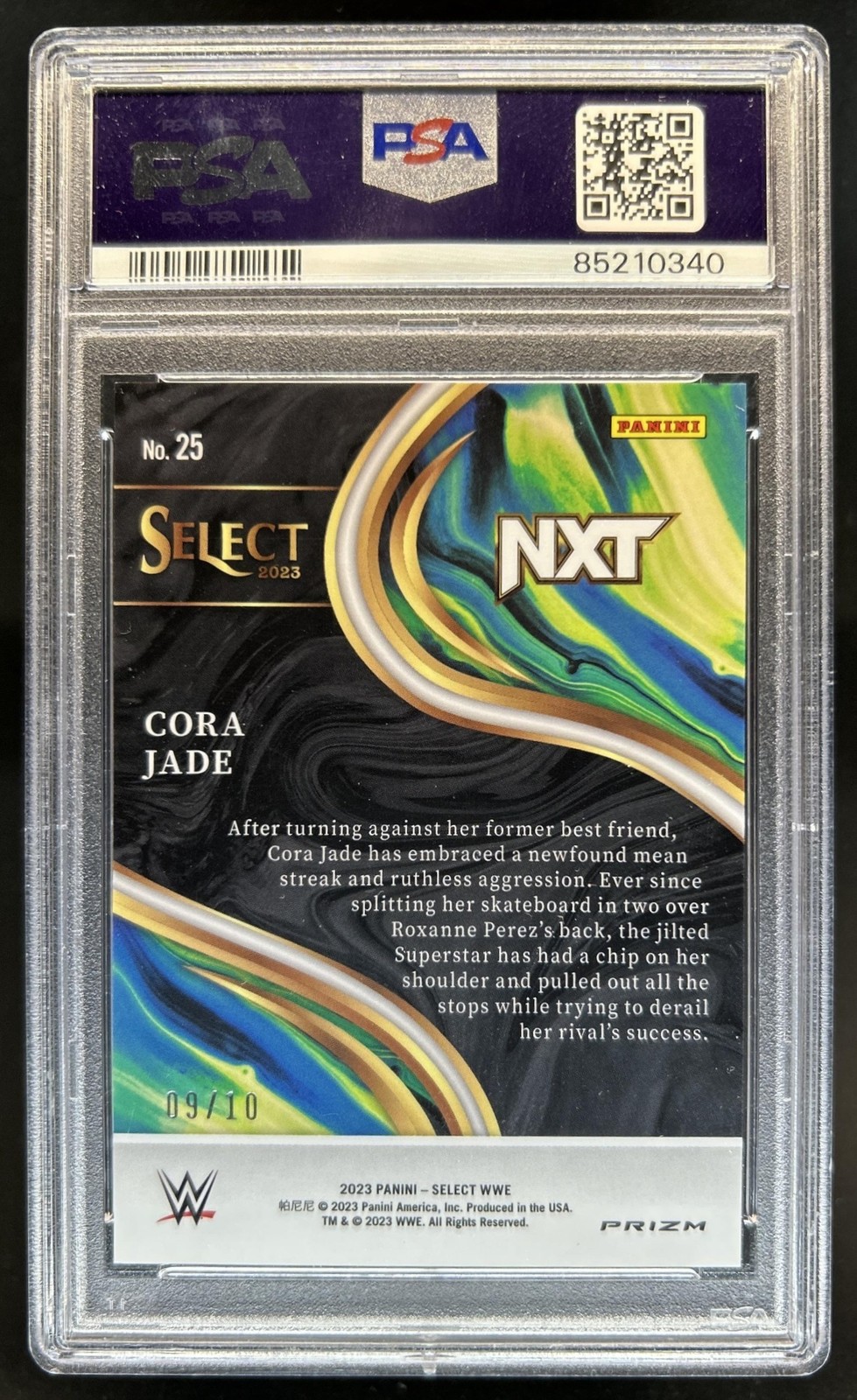 2023 Panini Select WWE Cora Jade Sensations Gold Prizm #/10 PSA 10 GEM MINT view 2