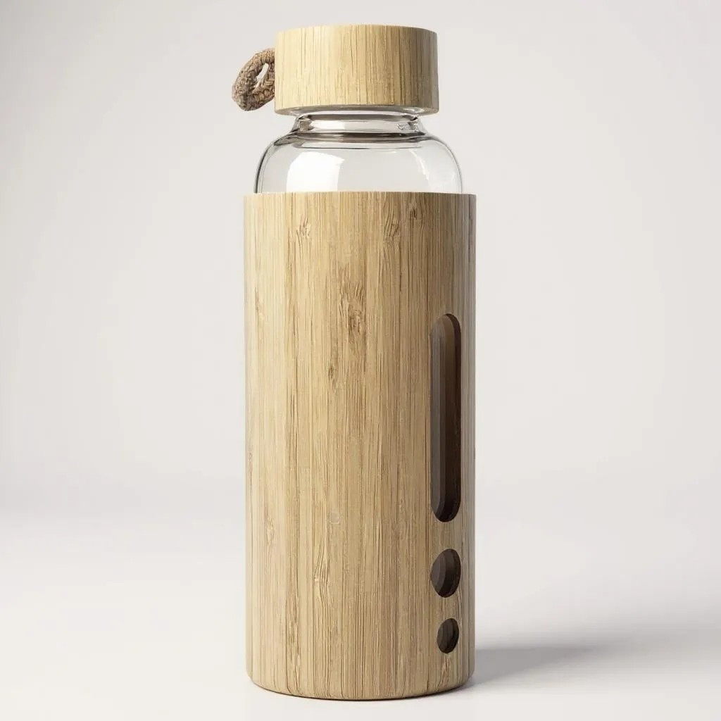 Personalised Glass Water Bottle 500ml | Hot/Cold Safe | Bamboo Sleeve Eco Cup
