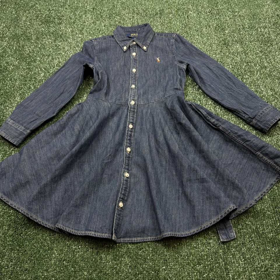 Polo Ralph Lauren Dress Denim Toddler Size 5T Blue Long Sleeve Youth Girls - Image 2 of 4