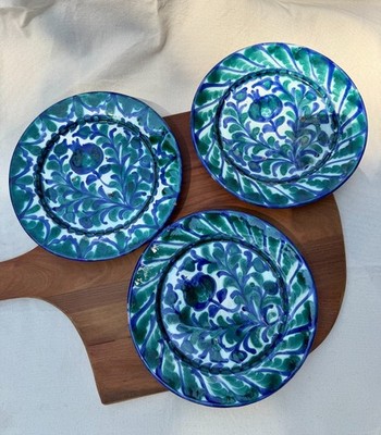 Set of 3 Fajalauza Handmade Spanish Pottery 9'' Plate Pomegranate Design Granada