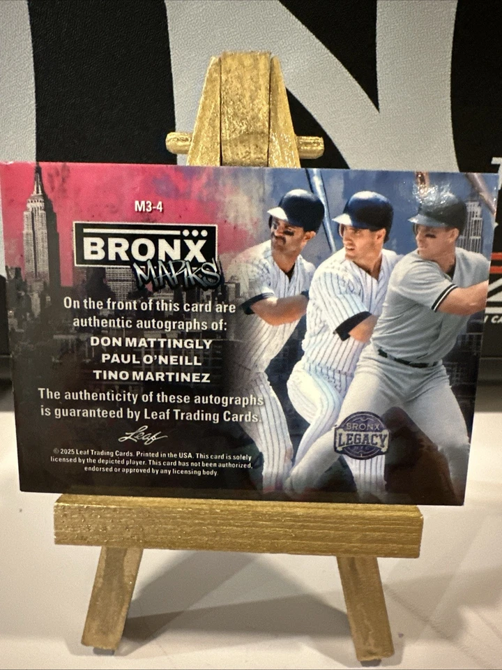 2025 LEAF BRONX LEGACY DON MATTINGLY PAUL O'NEILL MARTINEZ TRIPLE AUTOGRAPH /8 - Image 2 of 2