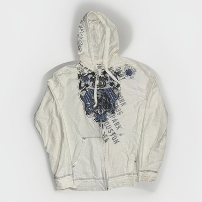 Vintage DKNY Jeans Full Zip Hoodie White Men's Large Gothic