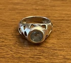 Vintage Sterling Silver & 18k Gold Blue Topaz Hearts Ring.  Size 6.