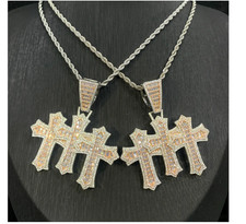 New Men Cross Iced Pendent 3pcs Cross Set Pendant N Stainless Steel US 24 inches