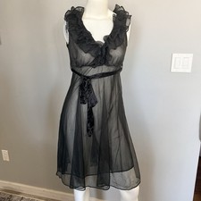 1960s Sheer Black Negligee Nightgown Dress 34 XS Nylon USA Movie Star Vintage