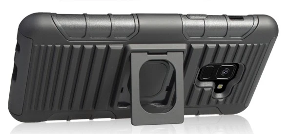 Funda con agarre negra + soporte para funda con clip para cinturón para Samsung Galaxy A8 Plus, A8+ (2018) Foto 4 de 4