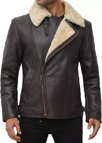 Real lambskin Leather Jackets for Men - Swedish Bomber Winter Jacket, faux fur - Picture 4 of 7