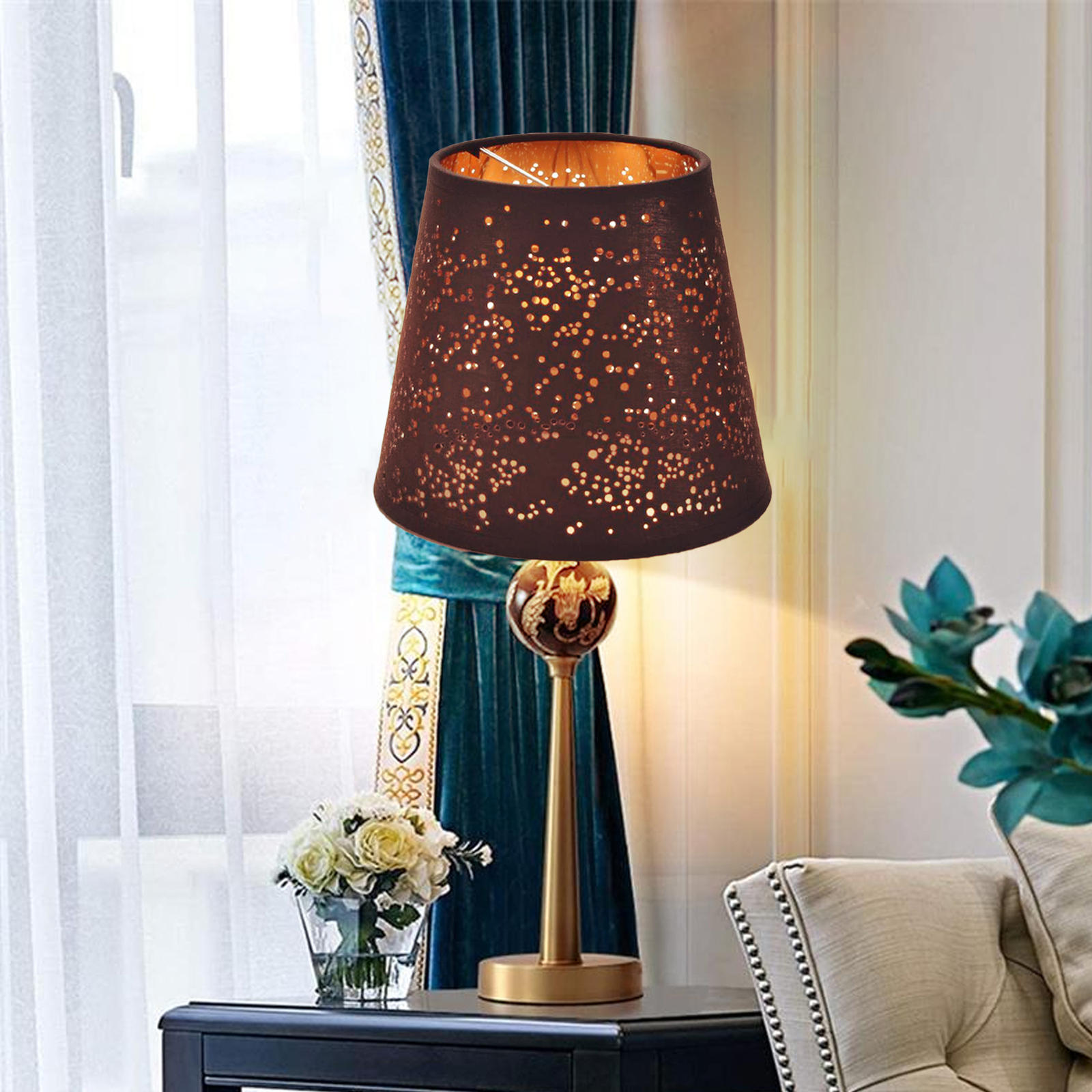 Light Shade Easy Cleaning Lamps Protection Hollowout Internal Golden