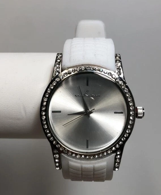 NEW Via Nova VNWTSL Women's Modern Crystal Bezel White Rubber Strap Silver Watch - Image 2 of 4